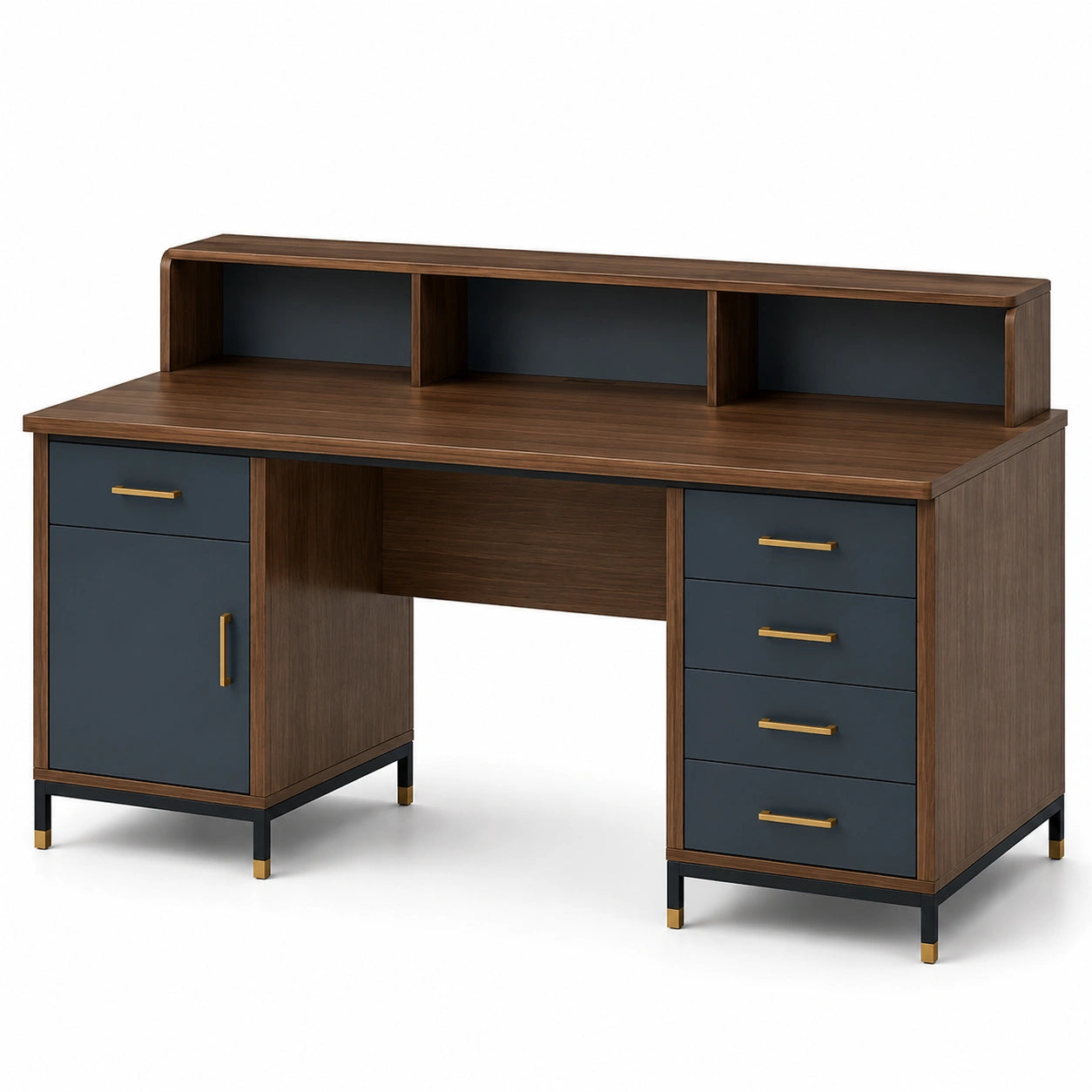 Escritorio de Madera con 5 Cajones Marrón/Azul