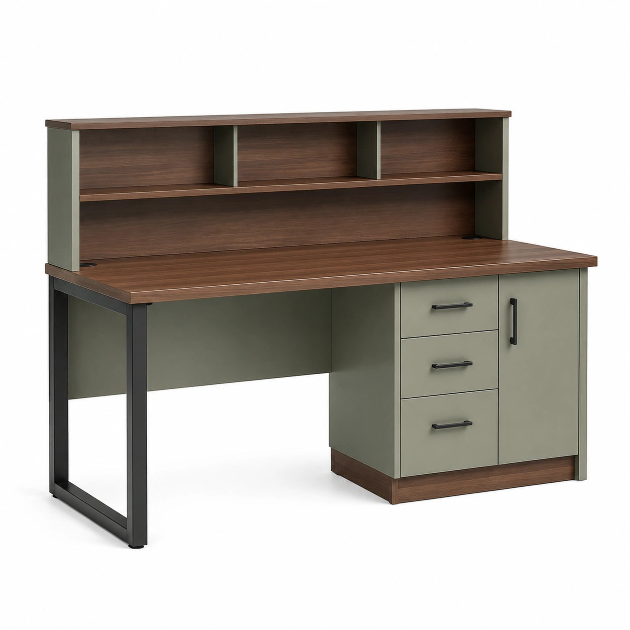 Escritorio de Madera y Metal Verde con Estantería 150cm