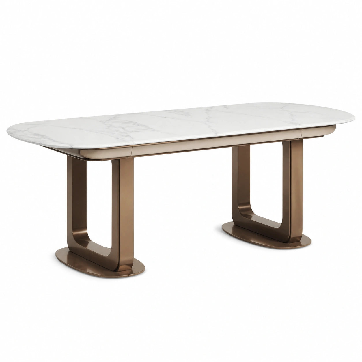 Mesa de comedor de mármol blanco con patas de metal bronce, 180 cm