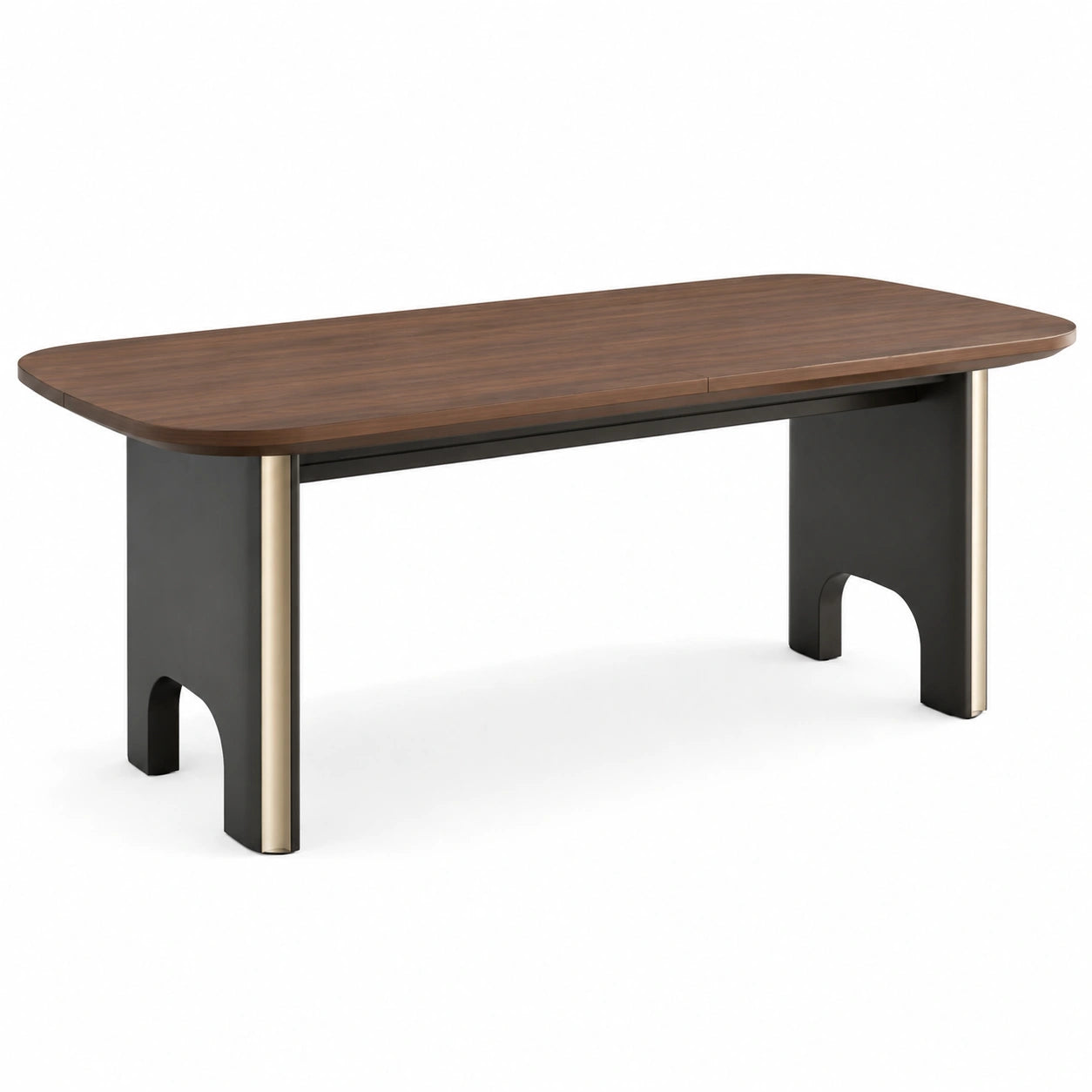 Mesa de comedor de madera de nogal y metal