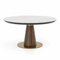 Mesa de comedor redonda de mármol, base de madera y metal, 120 cm